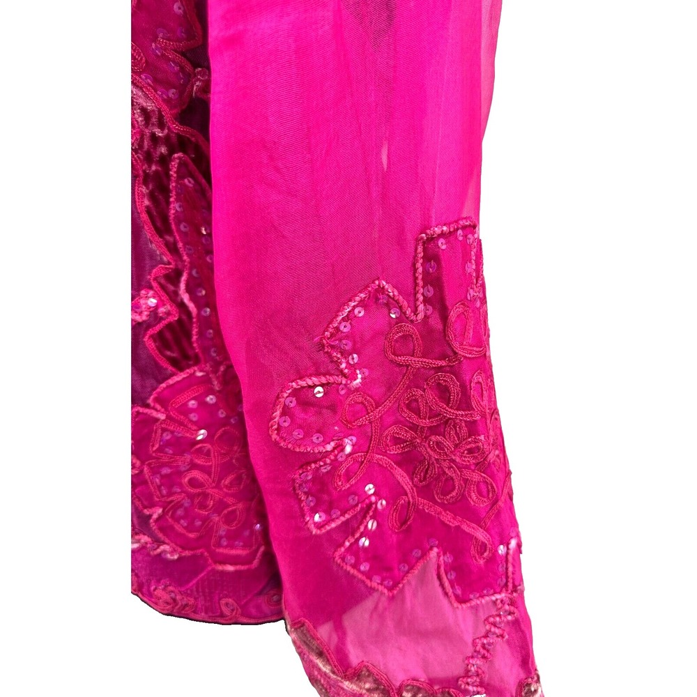 Sandy Starkman Womens Button Up Sheer Blouse Large Pink Embroidered Applique - Picture 8 of 16